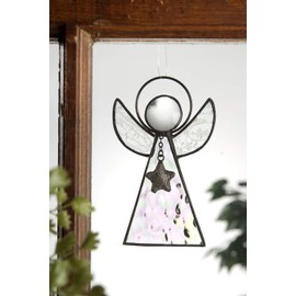 Angel Ornament Window Sun Catcher Clear Iridescent Stained Glass Christmas Tree Decoration Holiday Decor Memorial Remembrance Sympathy Gift J Devlin ORN 215-1 (Clear Iridescent)
