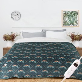 Marquess Heated Blanket Electric Throw - Printed Plush Sherpa Flannel Heating Blanket with 10 Heat Settings Safety 8 Hours Auto-Off Dual Controllers (Green, 62 x 84'')