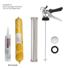 Sausage Caulk Gun,20 oz(600ml) Sausage Foil Pack/10 oz Cartridge Adhesive Dual-Purpose,18:1 Thrust,15” Sealant Manual Caulking Gun Kit With Cone Nozzles and Bent Tip (Sliver-1 Pack)