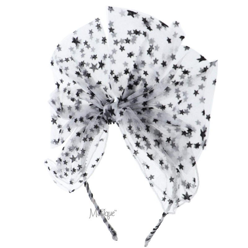Chiffon Big Bow Headband with Mini Stars - White