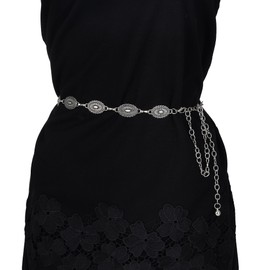 JJDreams Women's Waist Chain with Turquoise Boho Green Chain Belt Adjustable Belly Chain Y2K Waist Chain Adjustable Hip Chain Oval Daisy Belt, Precious Metal, No