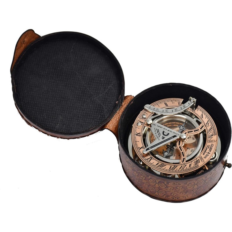 WOANIN Antique Brass & Copper Sundial Compass silver Clock in
