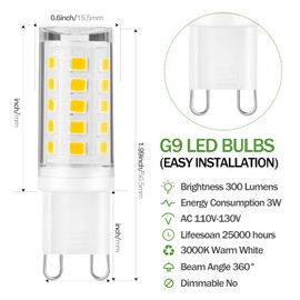 X-Molin G9 Led Light Bulbs, 3W, 300Lm 30W Halogen Bulbs Equivalent, Energy Saving Led Bulbs, for Chandelier, Wall Sconce Non Dimmable (Pack of 5) (3000K Warm White)