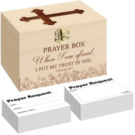 CroBlissful Prayer Request Box with 100 Pcs Prayer Cards 6.3 x 4.3 x 4 Inches Wooden Distressed Request Box for First Communion Christian Thanksgiving (Rustic)