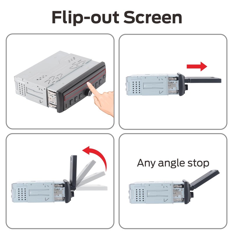 Single DIN Car Stereo with Flip Out Screen Wireless CarPlay