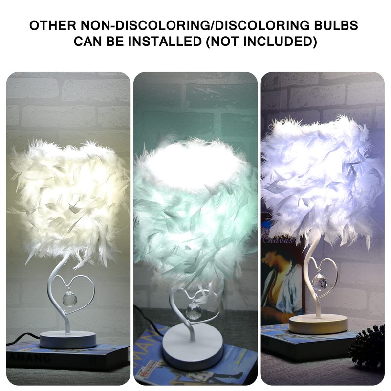 Feather Table Lamp, Bedside Table lamp for Bedroom, White Lamp