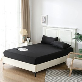Good Nite Fitted Sheet Bed Sheets Single Double King Size 25CM Extra Deep Pocket Soft and Breathable Machine Washable Fitted Bedding Sheets (Black, King)
