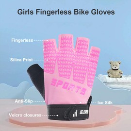 VINWO Girls Fingerless Bike Gloves, Sport Gloves for 4-10 Year Girls Monkey Bars Rock Climbing Cycling Work Out Biking (Pink, Small for 4-7 Y)