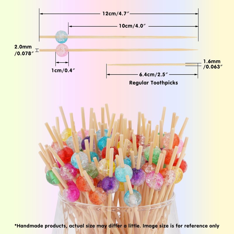 Minisland Orange Red Pearl Fancy Toothpicks for Appetizers, 4.7 Inch