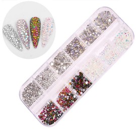 Nail Art Rhinestones, 1440 Pieces Nail Art Rhinestones 3D Nail Art Rhinestones for Nails DIY Rhinestone Crystal Diamond Phone Nail Art Decoration (J)