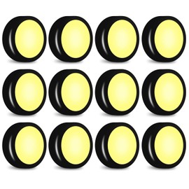 SIXDEFLY Wireless LED Puck Lights, 12 Pack, Battery Operated, 20 Lumens, Touch Light, Stick on Lights, Under Cabinet Lighting, Ideal for Kitchen Cabinets, Closets, Garage and More