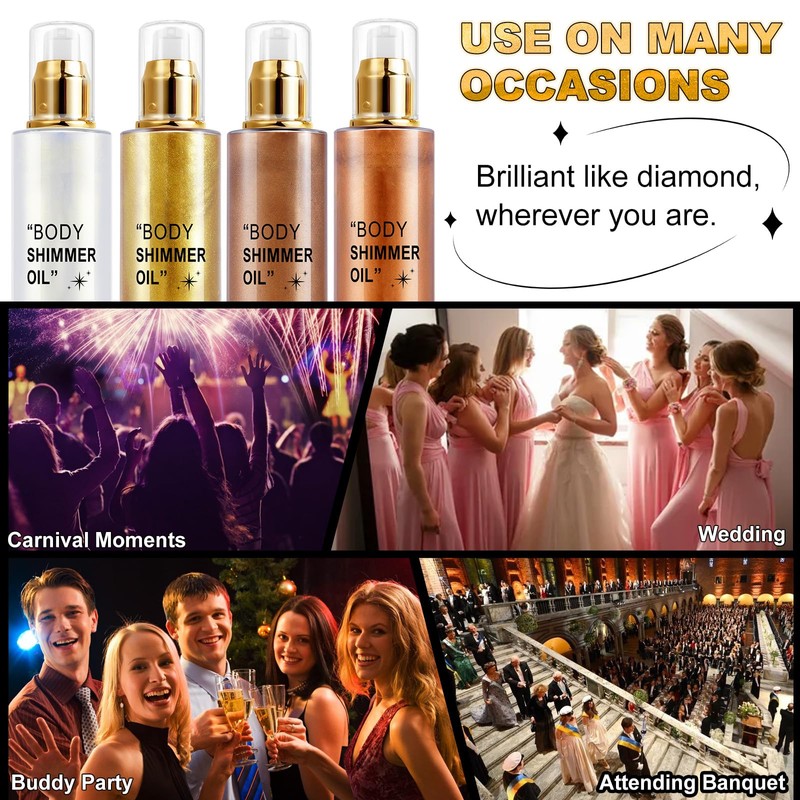 Shimmer Body Oil 100ml, Moisturizing Long Lasting Luminizer, Body Glow