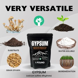 Gypsum Powder for Mushroom Substrate | Lab Grade | Packed in a HEPA-Filtered Facility | Highly Soluble for Growing Mushrooms | Ultra Fine | Soil Conditioner | (Calcium Sulfate Dihydrate)