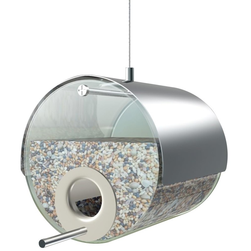 MeLiTec Stainless Steel Bird Feeder Station Barrels Silver/Black Colour Stainless
