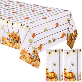 Tatuo 2 Pcs Fall Party Cloth 54 x 108 Inch Plastic Fall Table Cover Orange Pumpkin Sunflower Leaves Autumn Table Decorations Outdoor Rectangular Fall Thanksgiving Party Decoration