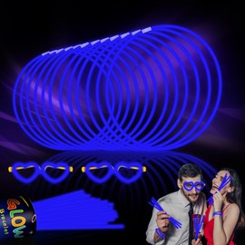 60 Pack 8” Blue Glow Sticks Bulk Bright Glow Sticks with 60 Connectors 20 Heart Glasses Glow In The Dark Party Supplies Neon Party Decorations Glow Bracelet Glasses for Holiday Party Carnival (Blue)