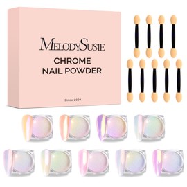 MelodySusie 9Pcs Unicorn Chrome Nail Powder,Ice Transparent Aurora,Mirror Effect,Color Changing Pearlescent,Multi-color Chrome Rainbow Pigment Super Shiny,Suitable for Home DIY Nail Salon