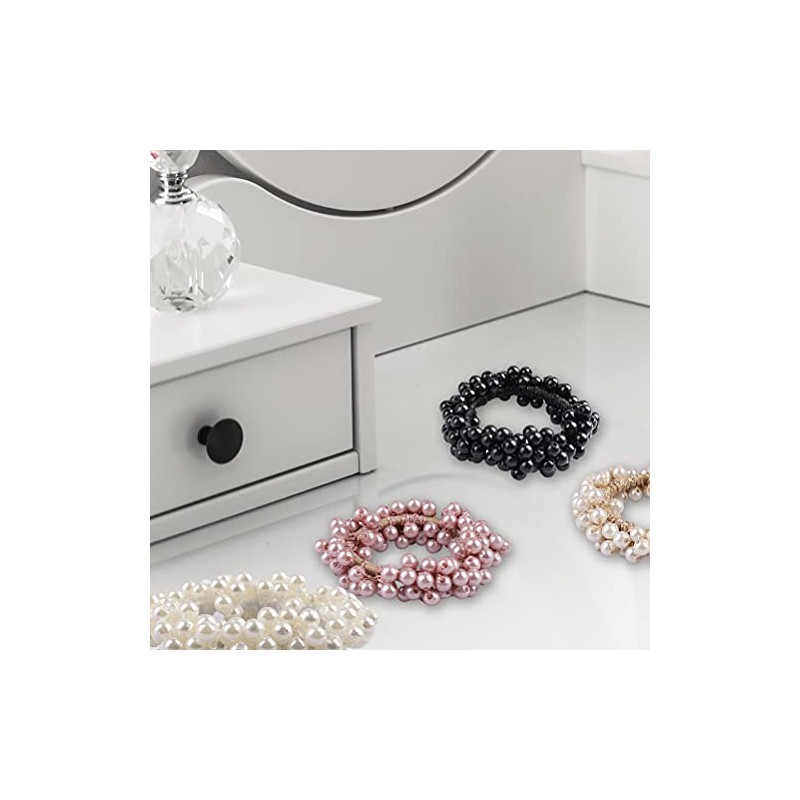 4 Pcs Pearl Hair Scrunchies, Elastic Hair Ropes Ponytail Holder