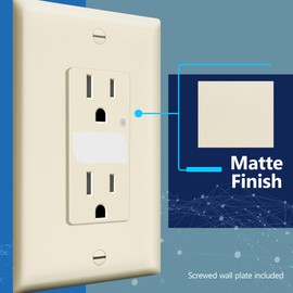 LIDER LED Guide Light Receptacle with Automatic Daylight Sensor and Wall Plate, Night Light Decorator Wall Outlet, 125VAC/15A Tamper-Resistant Receptacle, LGL-15TR-LAWP2P, Light Almond, 2-Pack