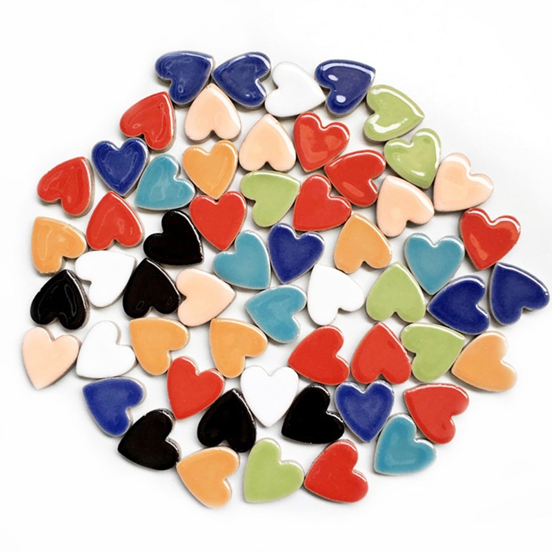 2.2x2.3cm Ceramic Mosaics Pieces Stained Glass, Assorted Colors and Love