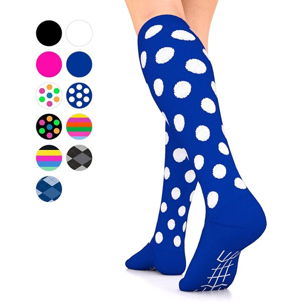 Go2 Compression Socks for Men Women Nurses Runners| Medium Compression Stockings (bluepolka, Medium one)