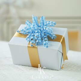 Lakkity Bows for Gift Wrapping, Curly Ribbon Bows Self Adhesive Burst Gift Bow for Christmas Presents, Wine Bottle, Treat Bags, Birthday, Holiday Party Favors - 8 Counts (blue)