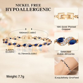 Richapex Tennis Bracelet for Women 18K Gold Plated Elegant Trendy Blue Stones Leaf Gold Bracelets with Cubic Zirconia