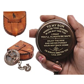 Compass for Son, to My Son, Gift to Son, Mom Gift to Son, Unique Gift to Son, Gift Compass, Sundial Compass with Leather Case (Mom to Son)