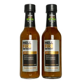 Hell Fire Detroit Beer Habanero Scorpion Hot Sauce (Extra hot), Crafted with Fresh, Fire-Roasted Habanero and Trinidad Scorpion Chile Peppers, All-Natural, Vegan, Low Sodium – 5 Fl Oz (Pack of 2)