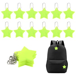Ouligay Pack of 12 Reflector Pendants Children's Safety Reflectors Pendant PVC Star Reflective Key Chain Safety Reflectors Children for Backpack, Bike, Keys, Pet