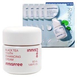 Innisfree Black Tea Youth Enhancing Cream 50ml+Retinol Cica Trace Ampoule Gel Mask (23mL) 5 sheets / 이니스프리 블랙티 유스 인핸싱 크림 50ml+레티놀 시카 흔적 앰플 겔 마스크 (23mL) 5매