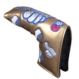 Premium PU Leather Scotty Cameron Odyssey Putter Cover Magnetic Closure GoodJob Embroidery Pin Type (Gold)