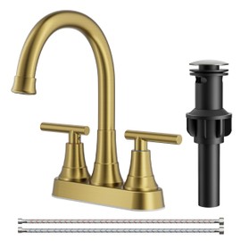 FORIOUS Brushed Gold Centerset Bathroom Faucets for Sink 2 or 3 Hole, 4 Inch Bathroom Sink Faucet with Pop up Drain and Lead-Free cUPC Hose, 360° spout, Two Handles for Restroom,Vanity, Rv Remodel