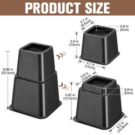 MCXYEM Bed Riser/Furniture Lift Bed/Bed risers/Furniture Lifter/Table risers/Frame Risers Create Under Bed Storage Heavy Duty for Furniture Height Adjustment (Black 8 Pack, 8 Inch)