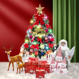 TFSZE Mini Christmas Tree, Small Artificial Christmas Tree with Ornaments, 60 cm, Mini Christmas Tree for Table, Christmas Tree, Christmas Decoration, Christmas Tree for Desk, Table, Office Decoration