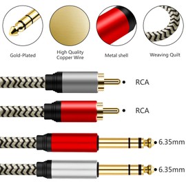 Ubrand 2 x 6.35 mm to 2RCA Cable,Dual 1/4 inch TS Stereo Jack Male to 2 RCA Male Stereo Audio Cable Splitter Adapterwith PVC Shelled Housing and Nylon Braid(12M/40Ft)
