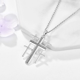 TANGPOET Jerusalem Crusader Cross Chain for Women Ladies Silver 925 Quadruple Cross Pendant Necklace Christian Faith Jewellery Gifts with 18 Inches + 2 Inches Chain, Sterling Silver, No Gemstone