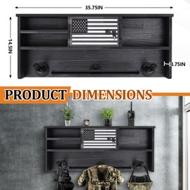 DoubleFill Police Gear Rack Police Vest Wall Mounted Hanger USA Flag Tactical Gear Stand with Gun Storage Plate Carrier Law Enforcement Organizer Accessories for Men Veteran Gift(Black,Lockers)