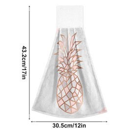 ALAZA Rose Gold Pineapple on Pink and White Marble Kitchen Towels with Hanging Loop Absorbent & Fast Drying Dishtowels Set of 2