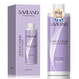 Saviland Acrylic Liquid – 240ML Nail Liquid for Acrylic Powder System Liquid Solution for Acrylic Nails Application Nail Extension & Carving EMA Formula Non-Yellowing for Home DIY Nail Salon Use