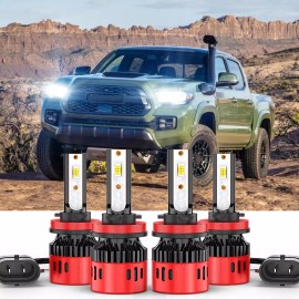 CHUSYYRAY For Toyota Tacoma 2016-2022 4X LED Headlight Low Fog Light Bulbs Combo Kit 4pcs