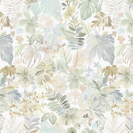 Heroad Boho Peel and Stick Wallpaper Tropical Wall Paper Botanical Floral Contact Paper Removable Self Adhesive Wallpaper for Bathroom Kitchen Cabinet Waterproof Thicken Decor Vinyl Roll 17.3''X78.7''