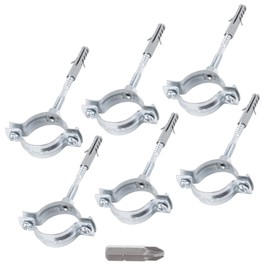 SKIR'CO Pack of 6 Pipe Brackets for Diameter 40-45 mm Pipes, Clamps, Pipe Supports for Wall and Ceiling Mounting (6 Pieces, with pH Screwdriver Bit)