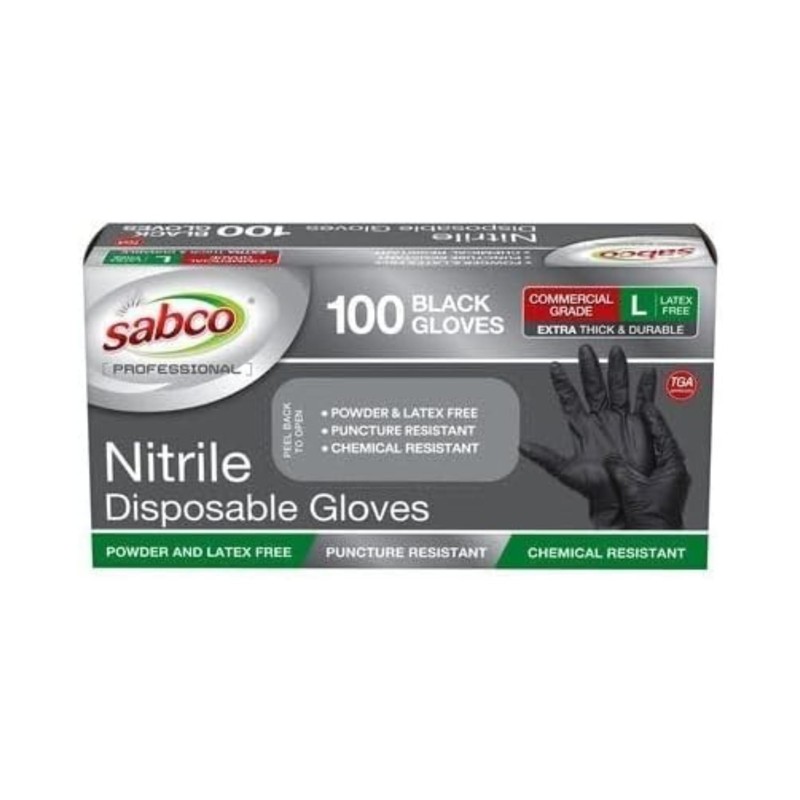 Sabco Black Extra Protection Nitrile Gloves 100 Pack - Large