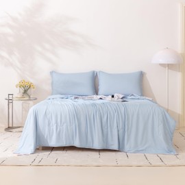 SNOWMAN Cooling Comforter, Washable Lightweight Cooling Blanket,Blue and Light Grey,106x90 inch