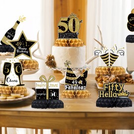50th Birthday Decorations for Men Women Black Gold 9Pcs 50th Honeycomb Birthday Table Decorations Birth Honeycomb Centerpieces for Men Women 50 Years Old Birth Table Toppers Party Suppy