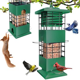Squirrel Proof Bird Feeder, 3LBS Hanging Bird Feeders for Outdoors, Metal Weight-Activated Perches Wild Birdfeeder for Blue Jay, Cardinal, Outside (Green)