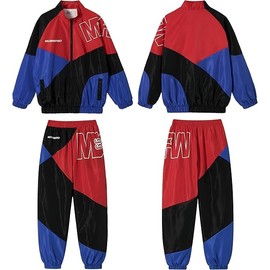 LOLANTA Boys Color Block Jacket Pants Set, Stylish Street Hip Hop Dance Costume, Street Dance Outfit,10-11 Years,Red,150