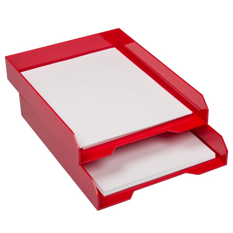 JAM PAPER Stackable Paper Trays - Red - Desktop Document,