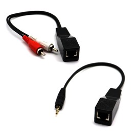 Disscool 3.5mm Stereo to RCA Audio Cable, RJ45 Female to 2RCA Male Red While Cable and RJ45 Female to DC3.5 1/8 TRSM Audio Signal Cat5/6 Stereo Audio Extender Cable(0.3M/1FT)